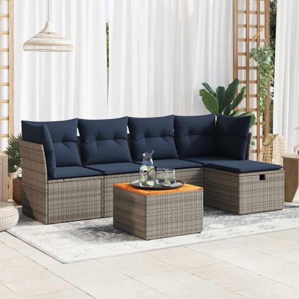 ARDEBO.de - 6-tlg. Garten-Sofagarnitur mit Kissen Grau Poly Rattan