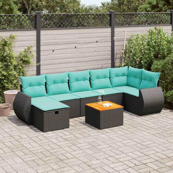 ARDEBO.de - 8-tlg. Garten-Sofagarnitur mit Kissen Schwarz Poly Rattan