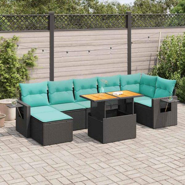 ARDEBO.de - 8-tlg. Garten-Sofagarnitur mit Kissen Schwarz Poly Rattan