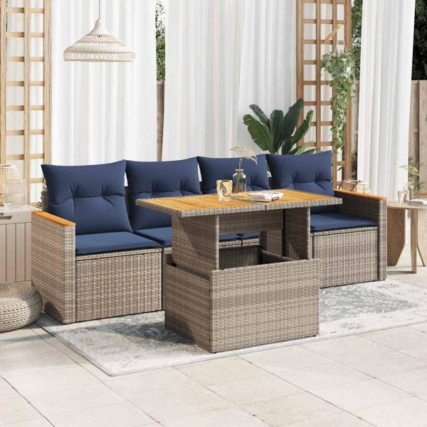 ARDEBO.de - 5-tlg. Garten-Sofagarnitur mit Kissen Grau Poly Rattan