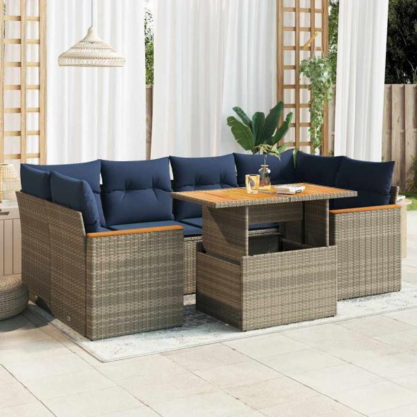 ARDEBO.de - 7-tlg. Garten-Sofagarnitur mit Kissen Grau Poly Rattan