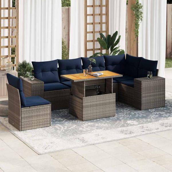 ARDEBO.de - 7-tlg. Garten-Sofagarnitur mit Kissen Grau Poly Rattan