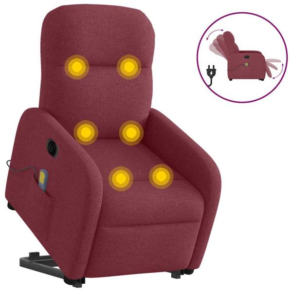 ARDEBO.de - Elektrischer Massagesessel mit Aufstehhilfe Weinrot Stoff