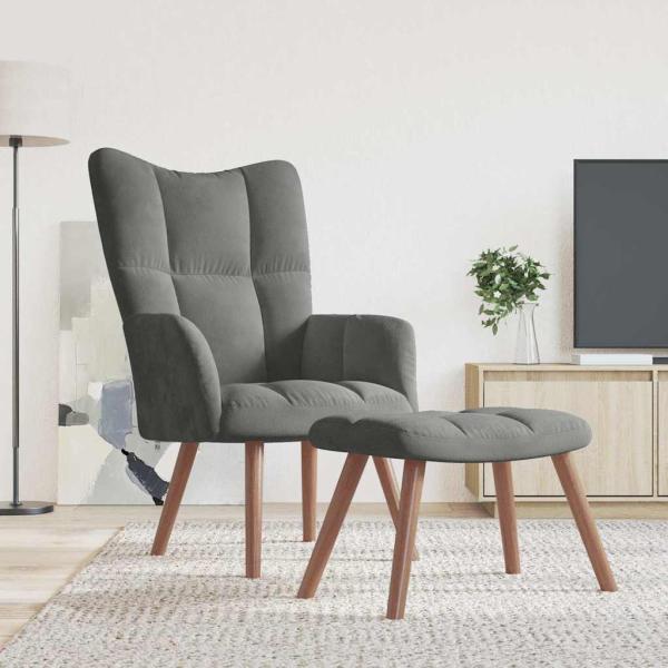 ARDEBO.de - Relaxsessel mit Hocker Dunkelgrau Samt