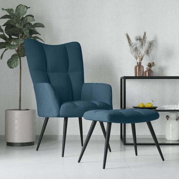 ARDEBO.de - Relaxsessel mit Hocker Blau Samt