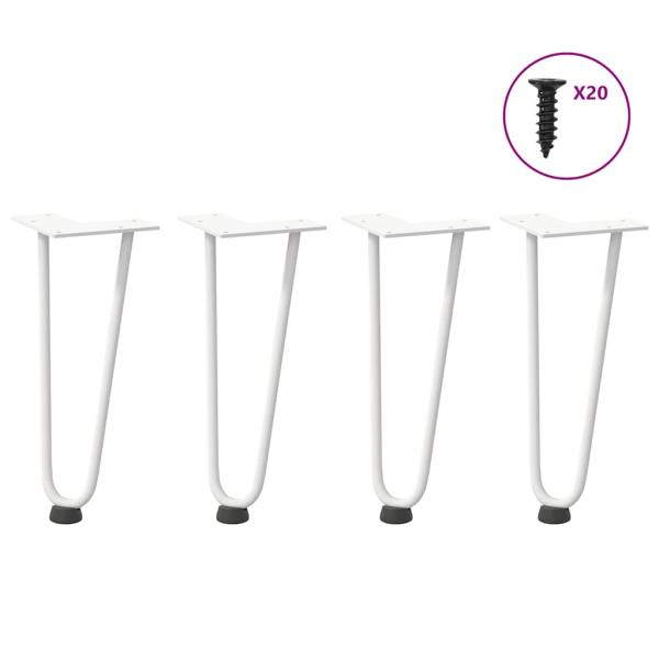 ARDEBO.de - Haarnadelbeine für Couchtisch 4 Stk. Weiß 30 cm Massivstahl