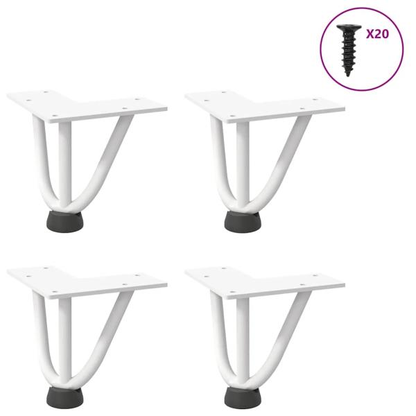 ARDEBO.de - Haarnadelbeine für Couchtisch 4 Stk. Weiß 10 cm Massivstahl