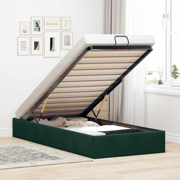 ARDEBO.de - Ottoman-Bett ohne Matratze Dunkelgrün 90x190 cm Samt