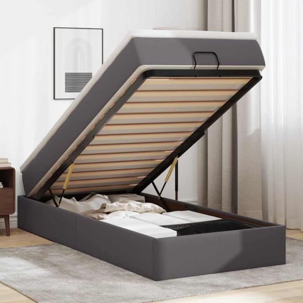 ARDEBO.de - Ottoman-Bett mit Matratze Grau 90x190 cm Kunstleder