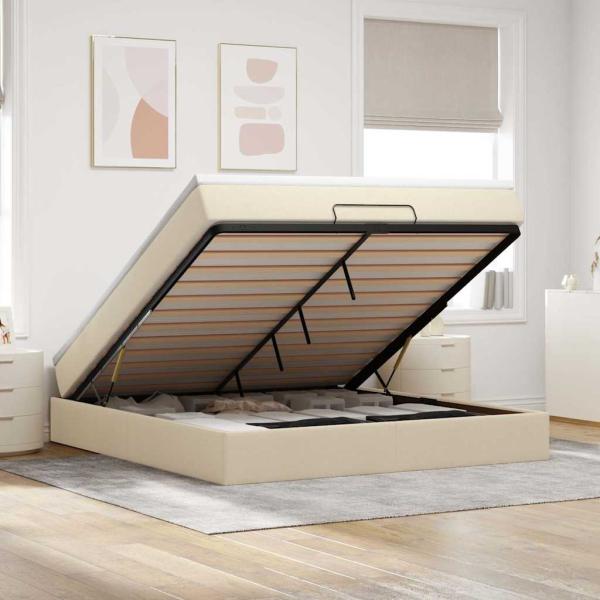 ARDEBO.de - Ottoman-Bett mit Matratze Creme 180x200 cm Stoff