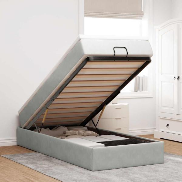 ARDEBO.de - Ottoman-Bett mit Matratze Hellgrau 90x190 cm Samt