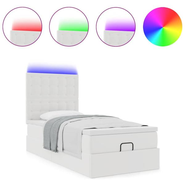 Ottoman-Bett mit Matratze & LEDs Weiß 90x190 cm Kunstleder