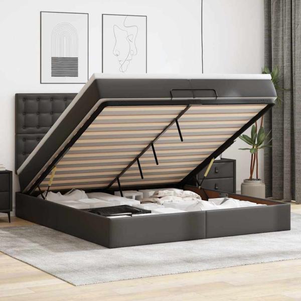 ARDEBO.de - Ottoman-Bett mit Matratzen & LEDs Schwarz 200x200 cm Kunstleder