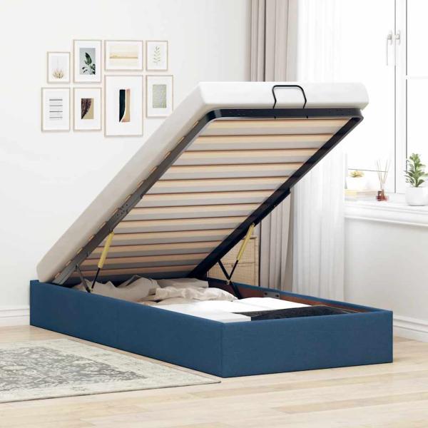 ARDEBO.de - Ottoman-Bett ohne Matratze Blau 90x190 cm Stoff