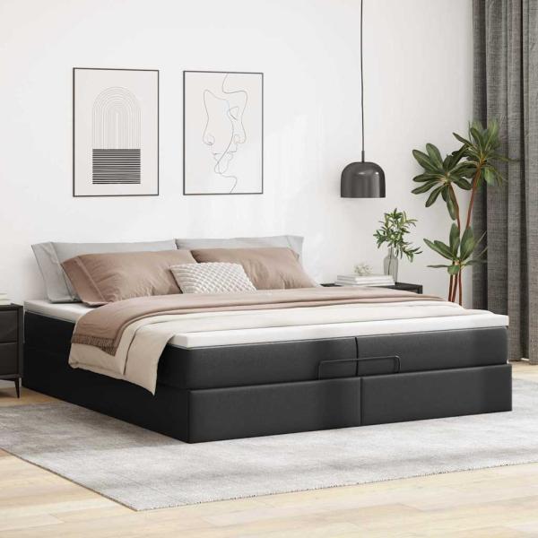 Ottoman-Bett mit Matratzen Schwarz 200x200 cm Kunstleder