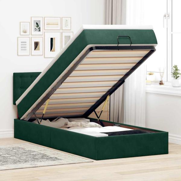 ARDEBO.de - Ottoman-Bett mit Matratze Dunkelgrün 80x200 cm Samt