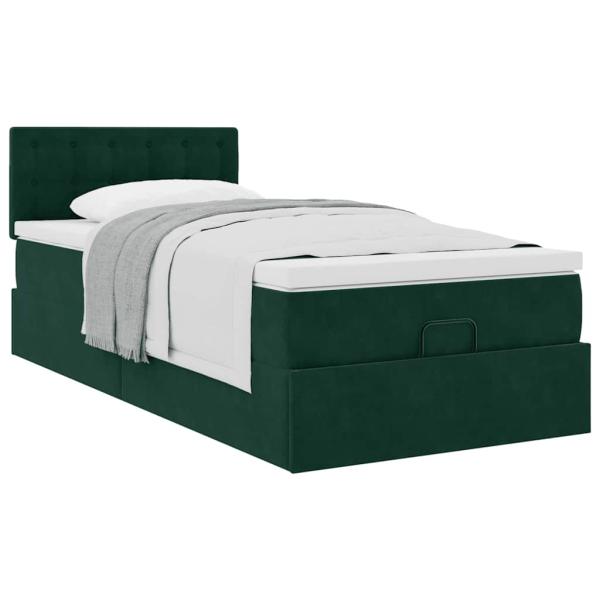 Ottoman-Bett mit Matratze Dunkelgrün 80x200 cm Samt