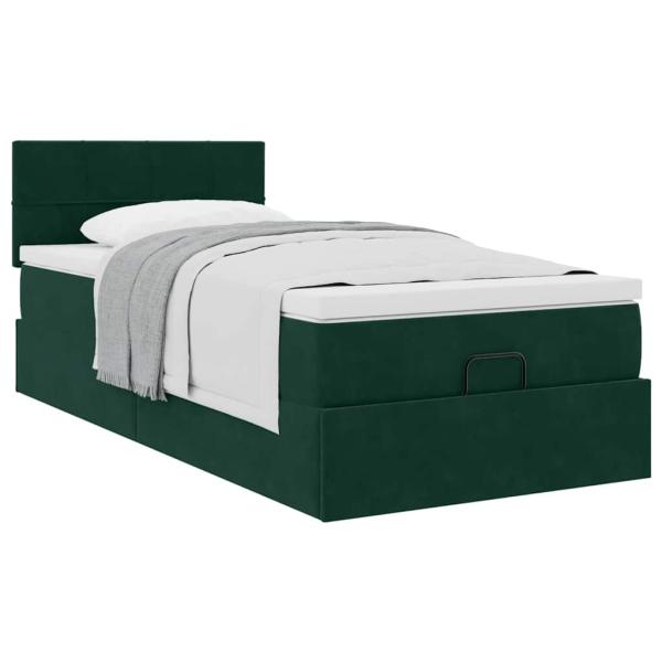 Ottoman-Bett mit Matratze Dunkelgrün 90x190 cm Samt