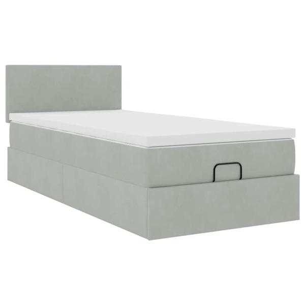 Ottoman-Bett mit Matratze Hellgrau 90x190 cm Samt