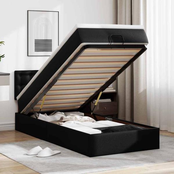 ARDEBO.de - Ottoman-Bett mit Matratzen & LEDs Schwarz 90x190 cm Kunstleder