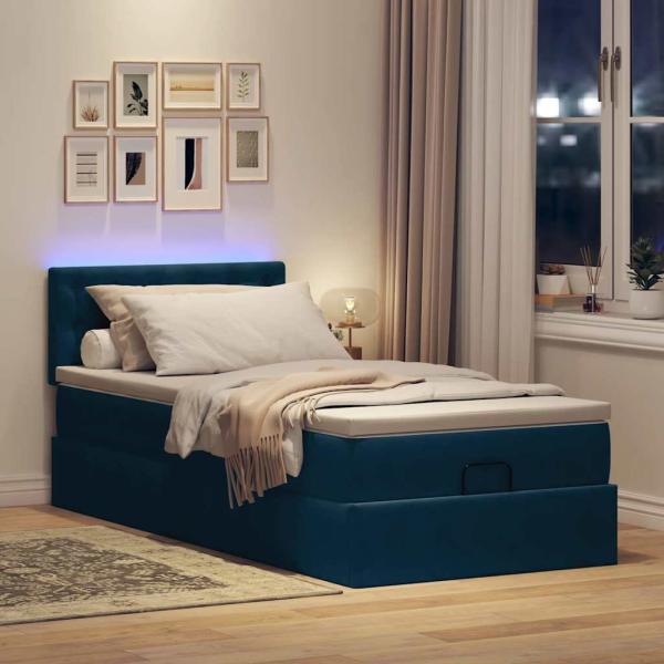 Ottomane Bett mit Matratze & LEDs Dunkelblau 80x200 cm Samt
