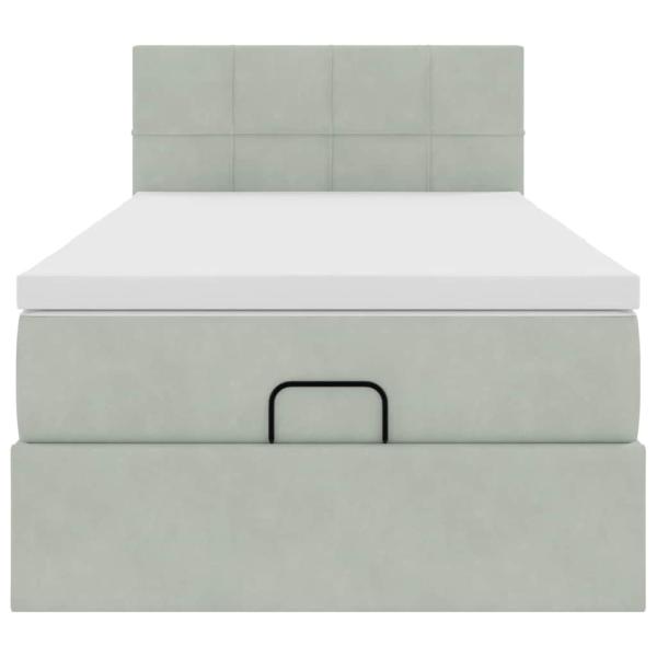 Ottoman-Bett mit Matratze & LEDs Hellgrau 90x190 cm Samt