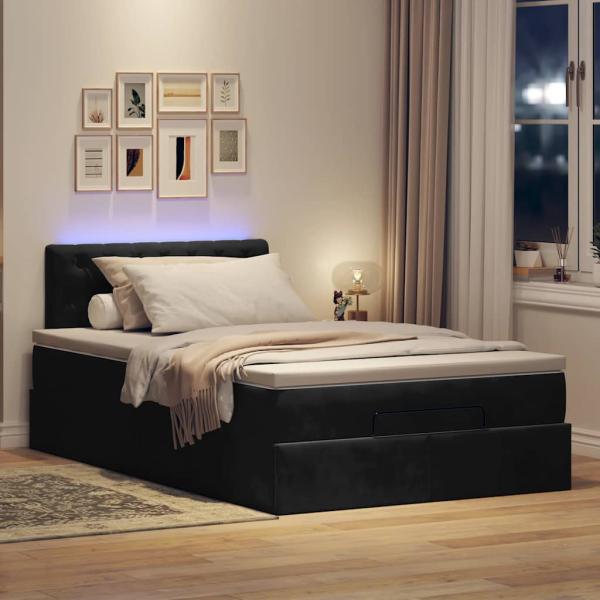 Ottomane Bett mit Matratze & LEDs Schwarz 120x190 cm Samt