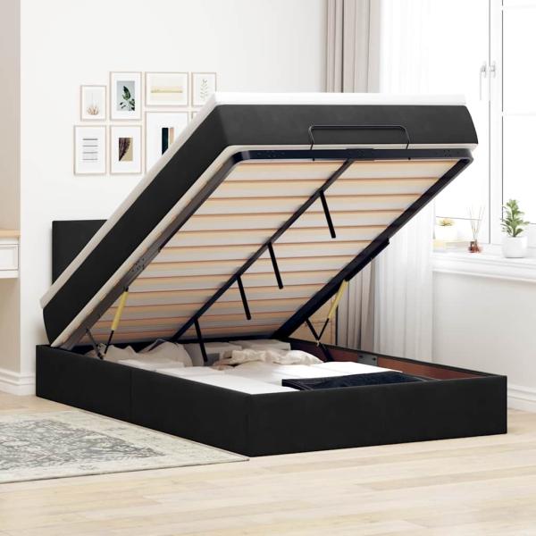ARDEBO.de - Ottomane Bett mit Matratze & LEDs Schwarz 120x190 cm Samt