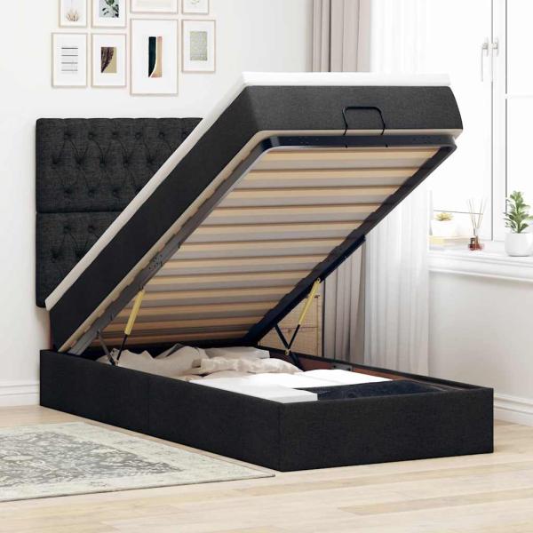 ARDEBO.de - Ottoman-Bett mit Matratze Schwarz 90x190 cm Stoff