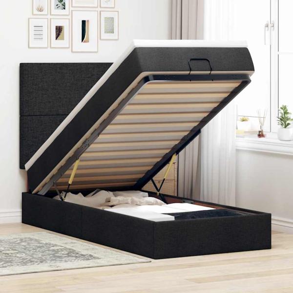 ARDEBO.de - Ottoman-Bett mit Matratze & LEDs Schwarz 90x190 cm Stoff