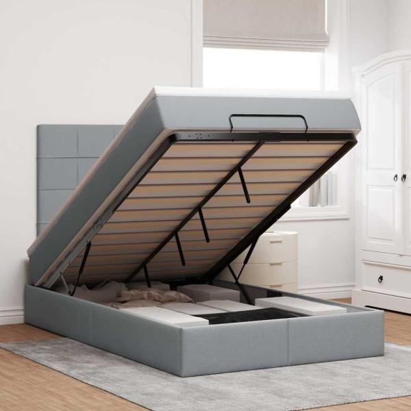 ARDEBO.de - Ottoman-Bett mit Matratze & LEDs Hellgrau 120x190 cm Stoff