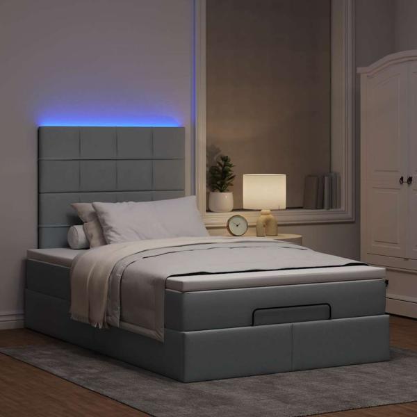 Ottoman-Bett mit Matratze & LEDs Hellgrau 120x190 cm Stoff
