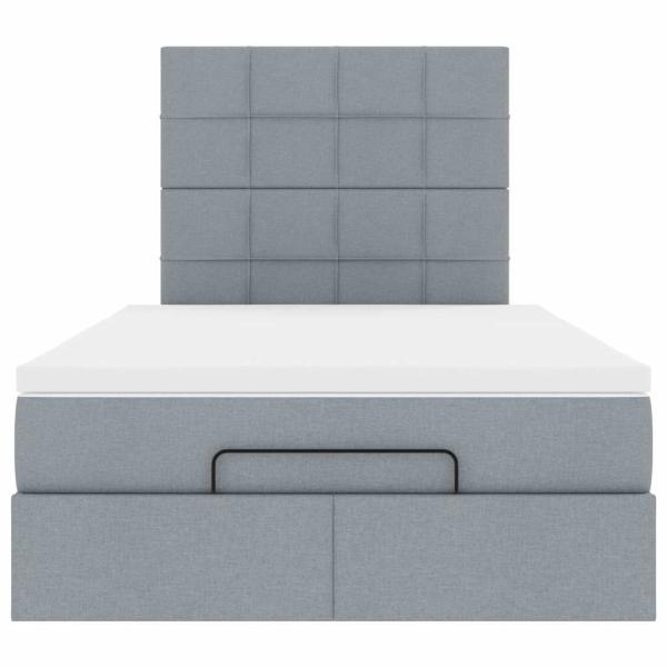 Ottoman-Bett mit Matratze & LEDs Hellgrau 120x190 cm Stoff