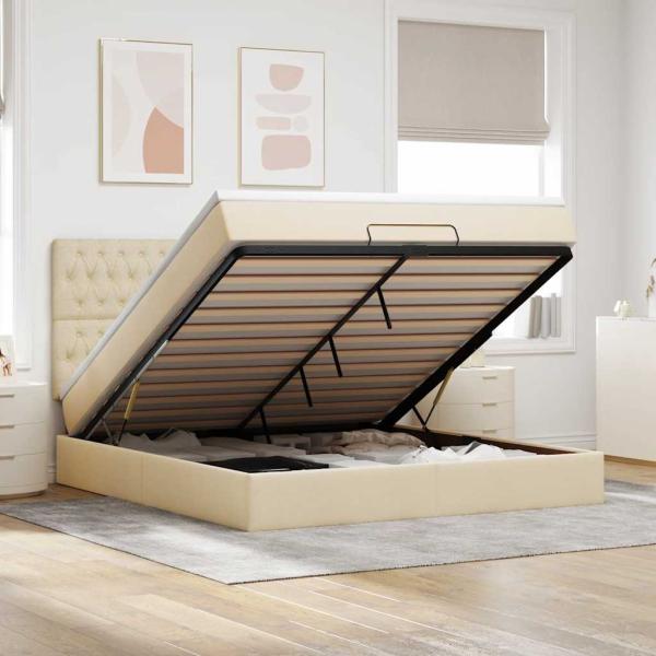 ARDEBO.de - Ottoman-Bett mit Matratze & LEDs Creme 180x200 cm Stoff