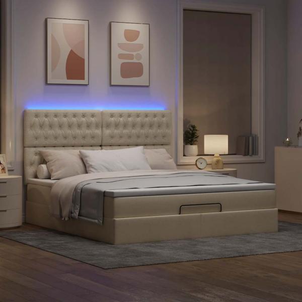 Ottoman-Bett mit Matratze & LEDs Creme 180x200 cm Stoff