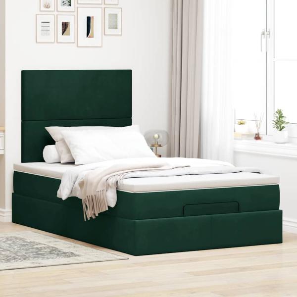 Ottoman-Bett mit Matratzen Dunkelgrün 120x190 cm Samt