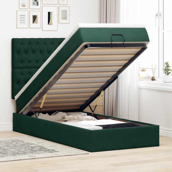 ARDEBO.de - Ottoman-Bett mit Matratzen Dunkelgrün 90x190 cm Samt