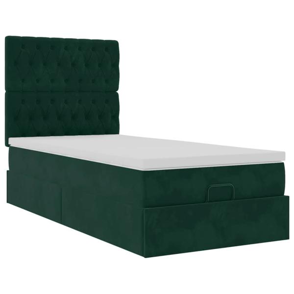 Ottoman-Bett mit Matratzen Dunkelgrün 90x190 cm Samt