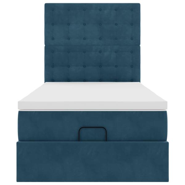 Ottoman-Bett mit Matratzen & LEDs Dunkelblau 90x190 cm Samt
