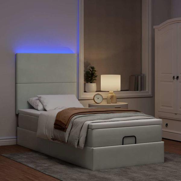 Ottoman-Bett mit Matratzen & LEDs Hellgrau 90x190 cm Samt