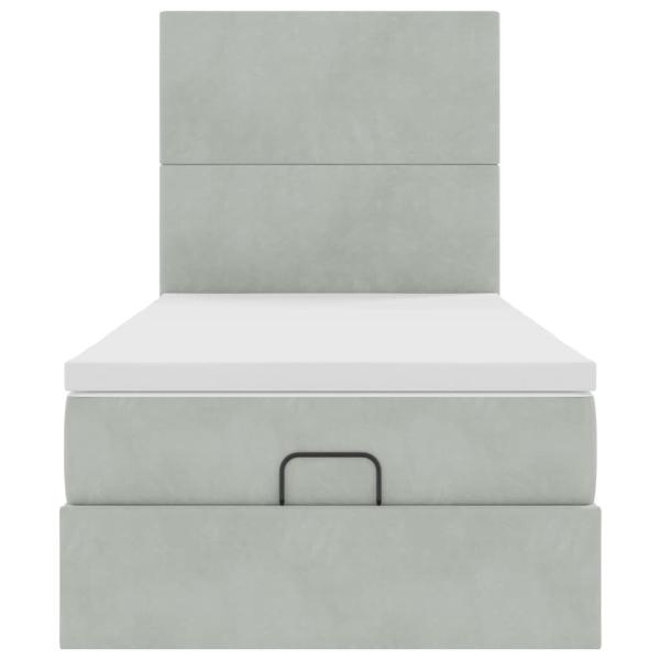 Ottoman-Bett mit Matratzen & LEDs Hellgrau 90x190 cm Samt
