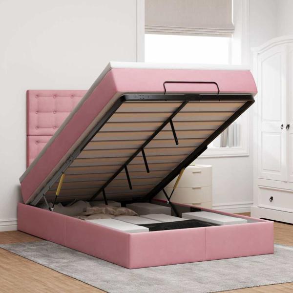 ARDEBO.de - Ottoman-Bett mit Matratzen & LEDs Rosa 120x190 cm Samt