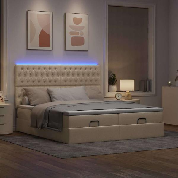 Ottoman-Bett mit Matratzen & LEDs Creme 180x200 cm Stoff