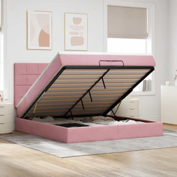 ARDEBO.de - Ottoman-Bett mit Matratzen Rosa 200x200 cm Samt