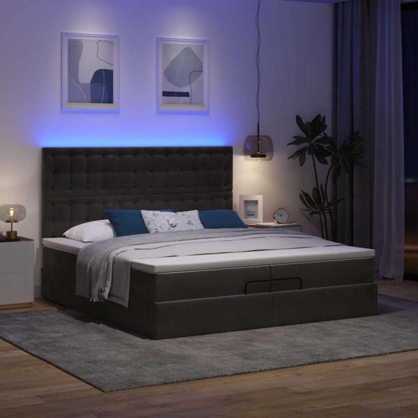 Ottoman-Bett mit Matratzen & LEDs Schwarz 200x200 cm Samt