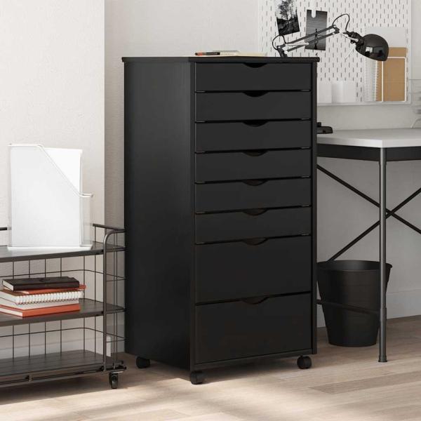 ARDEBO.de - Rollschrank mit Schubladen MOSS Schwarz Massivholz Kiefer