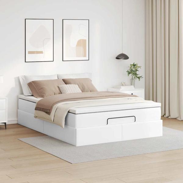 Ottoman-Bett mit Matratze Weiß 140x190 cm Kunstleder
