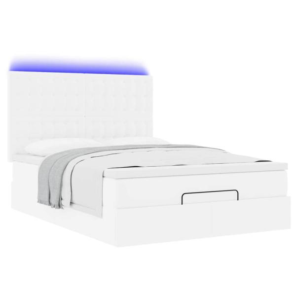 Ottoman-Bett mit Matratze & LEDs Weiß 140x190 cm Kunstleder