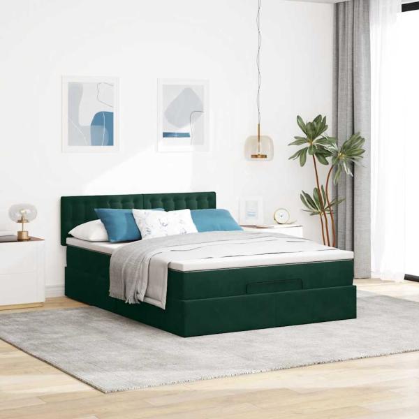 Ottoman-Bett mit Matratze Dunkelgrün 140x190 cm Samt