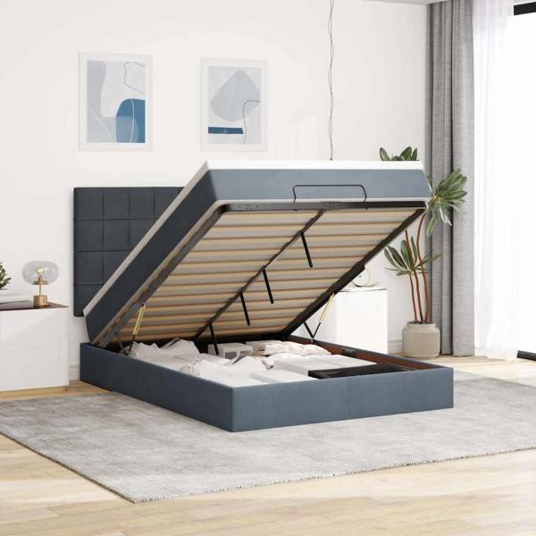 ARDEBO.de - Ottoman-Bett mit Matratzen Dunkelgrau 140x190 cm Samt